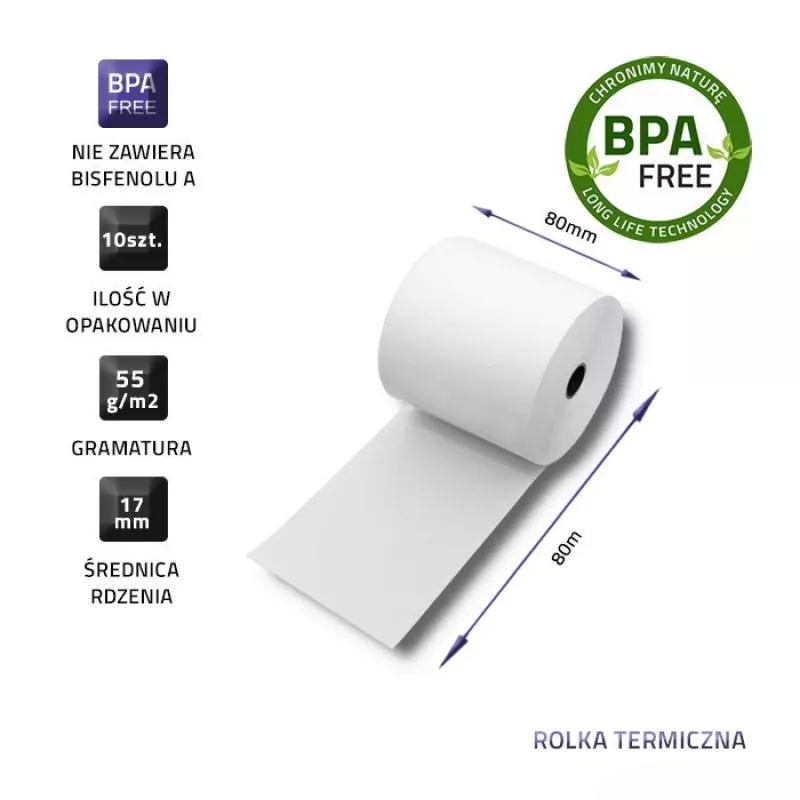 Qoltec 51892 Termo popieriaus ritinėlis 80 x 80 | 55g/m2 | 10 vnt. | be BPA
