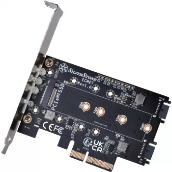 Silverstone SST-ECM27 M.2/SATA adapterio kortelė, PCIe 4.0, 1x M-Key, 2x SATA 6G – Low Profile