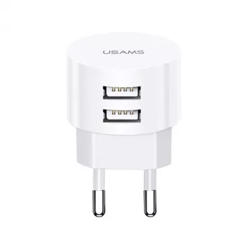 USAMS US-CC080 T20 Dvigubo USB apvalus kelioninis įkroviklis, 10.5W, baltas