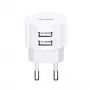 USAMS US-CC080 T20 Dvigubo USB apvalus kelioninis įkroviklis, 10.5W, baltas