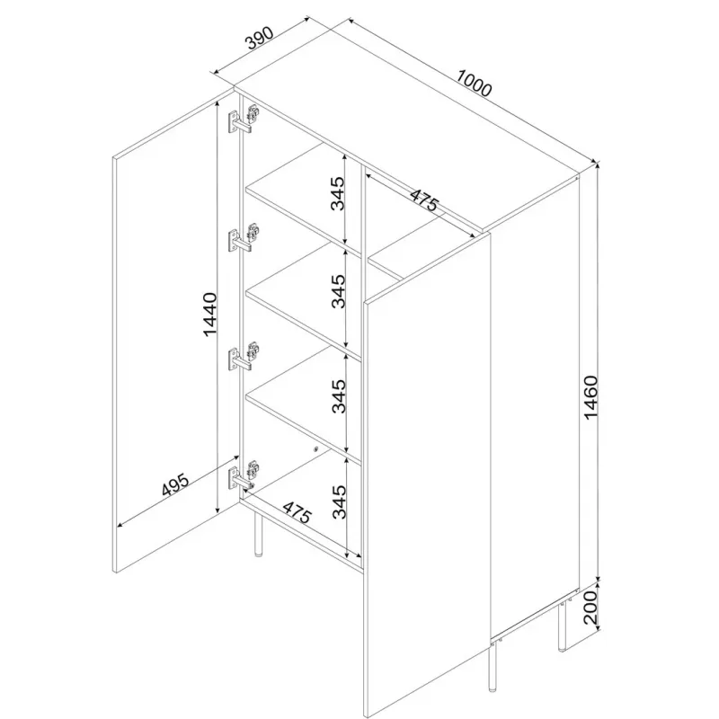 Spintelė Cama Meble PALAZZO BIS 100x39x166 matinė juoda, pastatoma prie sienos