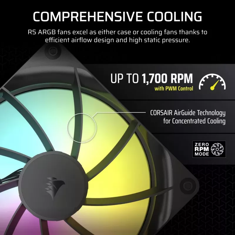 Ventiliatorius Corsair RS140 ARGB 14 cm juodas 330-1700 RPM