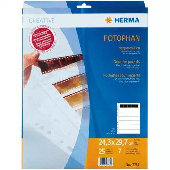 HERMA 7761 neigiamų juostelių saugojimo puslapiai, 7 x 5 juostelėms, 25 vnt.