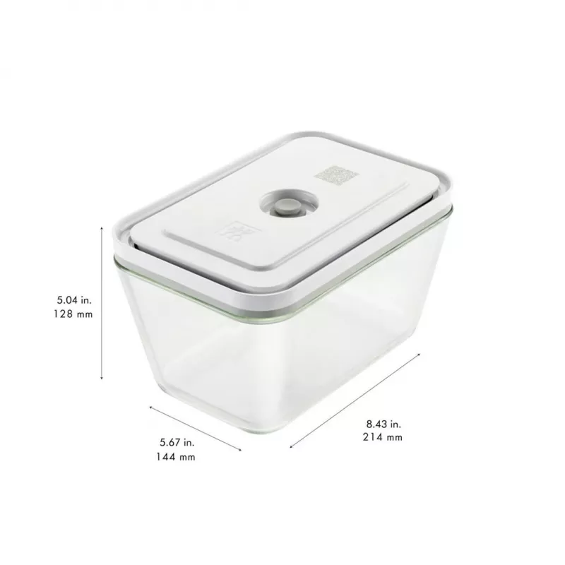 ZWILLING Fresh & Save 36803-003-0 stiklinių vakuuminių konteinerių rinkinys, stačiakampiai, 3 vnt. (S/M/L, 0,35/0,75/1,6 L), borosilikatinis stiklas, tinka mikrobangėje, orkaitėje ir indaplovėje, pilka/skaidru