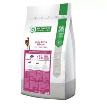 Sausas šunų ėdalas Nature’s Protection Mini Extra Salmon 7,5 kg – suaugusiems mažų veislių šunims, 25% baltymų, 13% riebalų
