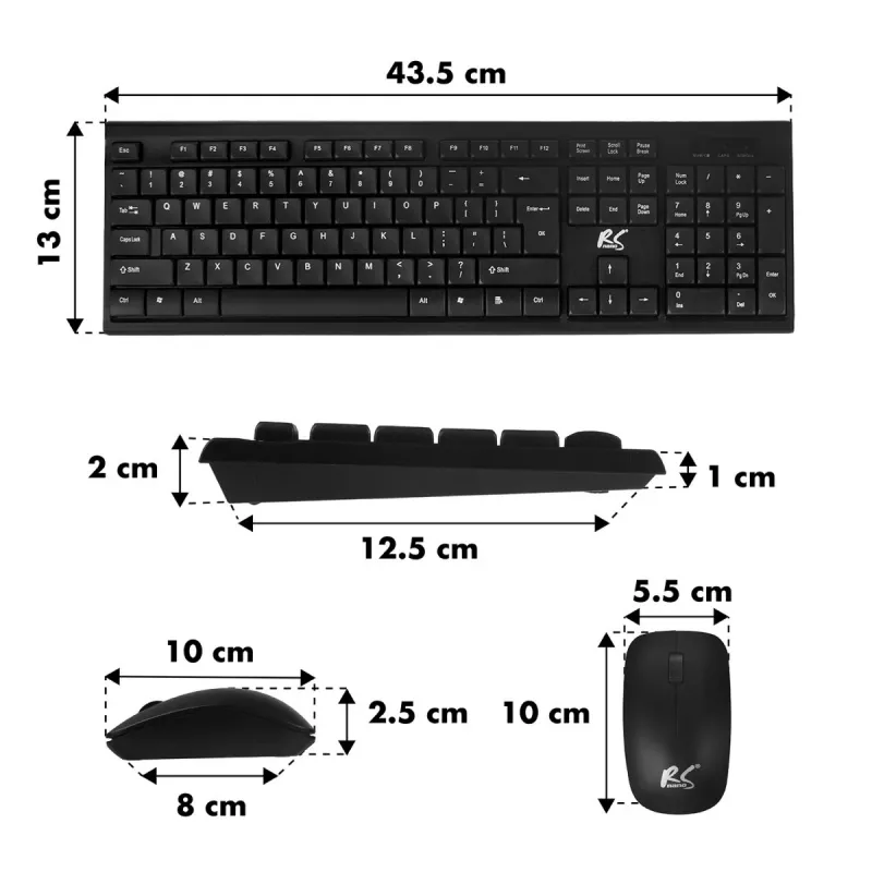 Belaidis klaviatūros ir pelės rinkinys NanoRS RS580 su ergonomišku dizainu