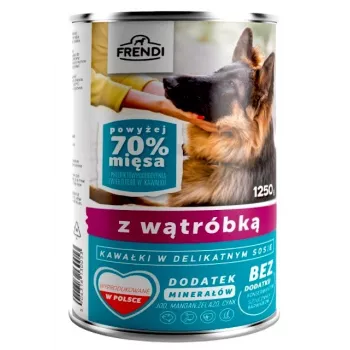 Šlapias šunų ėdalas Frendi — kepenų gabaliukai gležname padaže, 1,25 kg pakelis