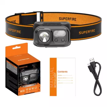 Priekinė lemputė Superfire HL23, 220 lm, USB-C įkrovimas