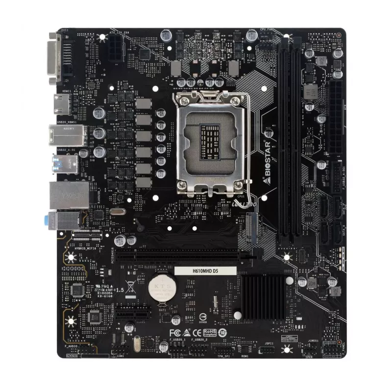 Motininė plokštė BIOSTAR H610MHD D5 Intel H610 LGA 1700 micro ATX DDR5, 2 DIMM, PCIe 3.0, SATA III, GbE