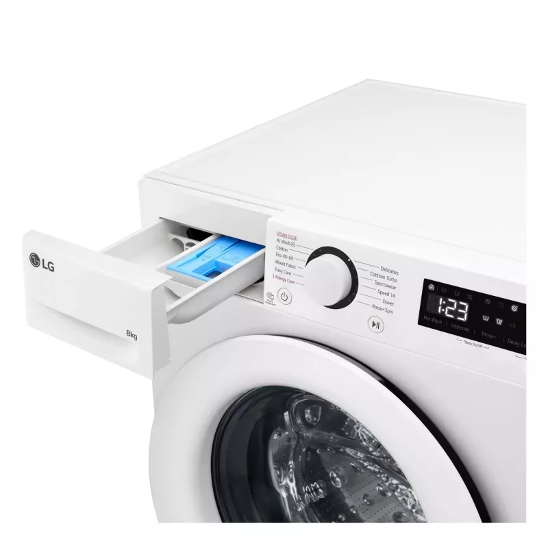LG F2WR508SWW Skalbimo mašina | Priekinis pakrovimas | 8 kg | 1200 aps./min | Garo funkcija | LED ekranas | A-10% energijos klasė
