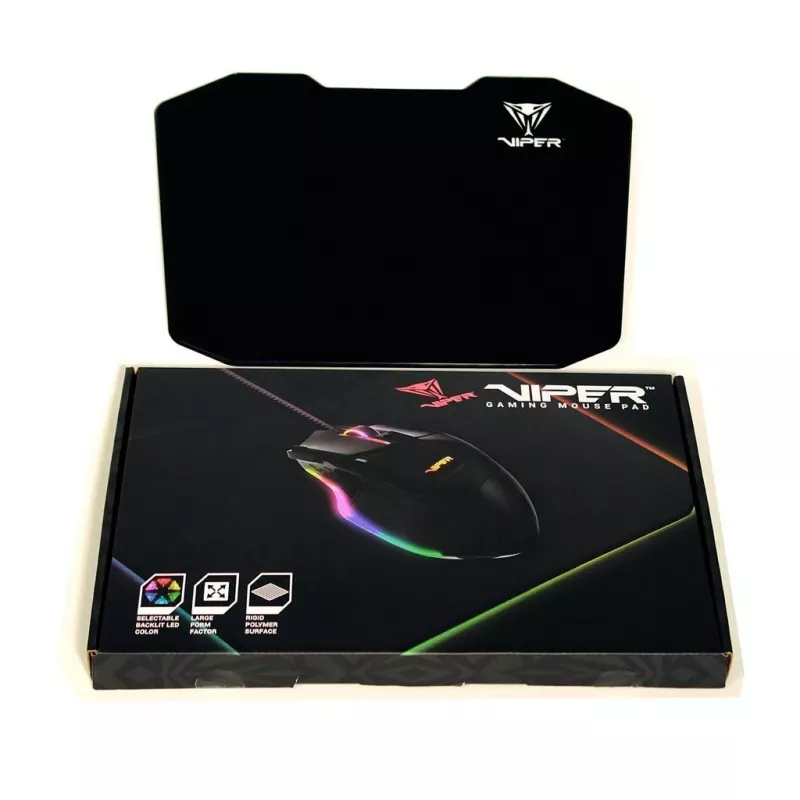 Pelėdos kilimėlis PATRIOT Viper Gaming Black – polimeras/guma, LED apšvietimas, USB maitinimas, neslystantis, 353,5×242,7 mm, 5,5 mm storio