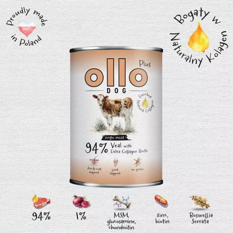Ollo Plus Kolagen Cielęcina 400g puszka šuniui