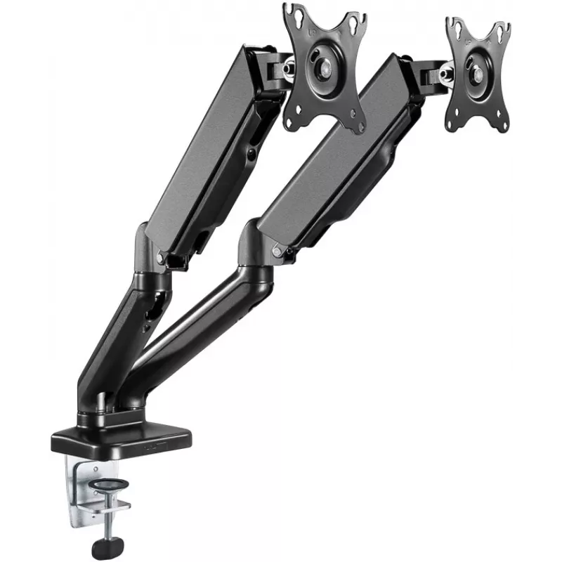 Goobay Desk Mount | Dvigubas monitoriaus laikiklis su dujine spyruokle | Sukiojamas, Pakreipiamas, Sukamas | 17-32 col. | Maks. svoris 9 kg | Juodas