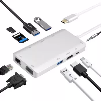 Dokavimo stotelė helos 304265 USB 3.1 Type-C su HDMI, VGA, USB ir LAN