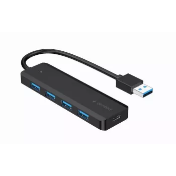USB šakotuvas Gembird 4 prievadų USB 3.1 (Gen 1) — 4 prievadai, USB 3.2 Gen 1 Type-A, 5V/2.1A, 109×30×10 mm, juodas
