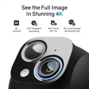 Safemo ST1 SolarCam 4K UHD vaizdo kamera, 8x priartinimas, 132° žiūrėjimo kampas, naktinis matymas, Wi-Fi 2,4 GHz, 3W saulės, balta