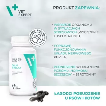 VETEXPERT Calm&Relax raminamasis papildas šunims ir katėms, 30 kapsulių, be glitimo, be konservantų