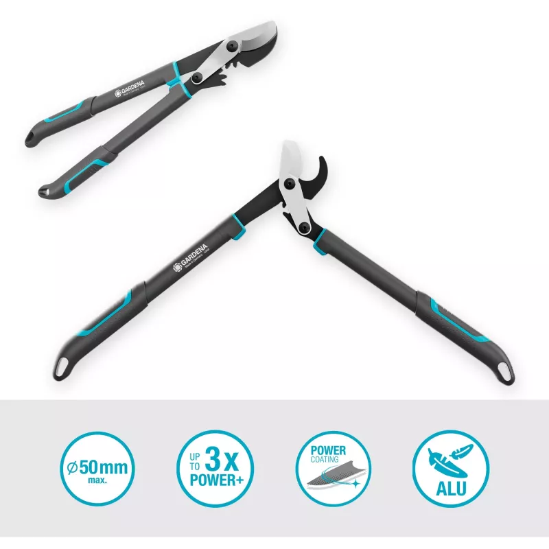 Genėjimo žirklės GARDENA EnergyCut Pro S, 60 cm rankena, pilka/turquoise