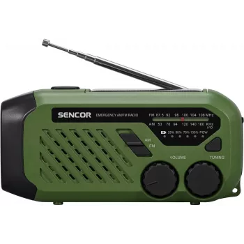 Nešiojamas FM/AM radijas SENCOR SRD1000SCLGR su Bluetooth, saulės/rankinės/ USB-C įkrovimu, 2000 mAh baterija, IPX4, LED šviesomis