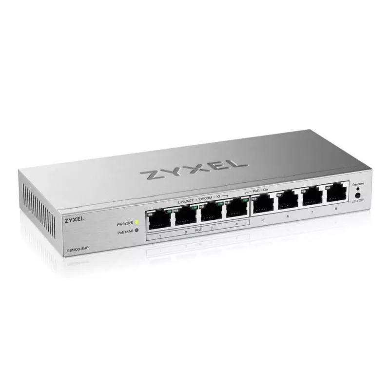 Zyxel GS1200-8HPV3 valdomas L2 Gigabit Ethernet (10/100/1000) jungiklis su PoE+
