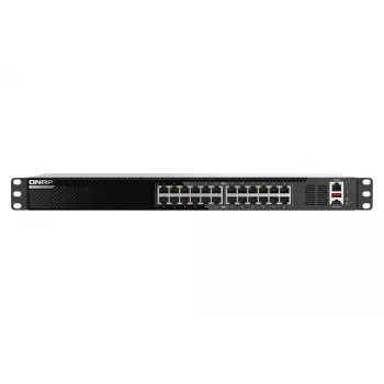 QNAP QSW-M3224-24T tinklo jungiklis, valdomas L3, 10G Ethernet (100/1000/10000), 1U, juodas, sidabrinis