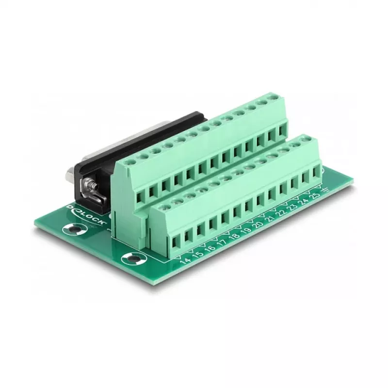 DeLOCK D-Sub 25 kontaktų moteriškas į Terminal Block adapteris DIN bėgiui 51mm x 86mm x 30mm