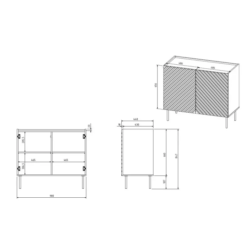 Komoda Cama Meble ONDA 2D 98x45x85 cm, juoda, medžio drožlių plokštės rėmas