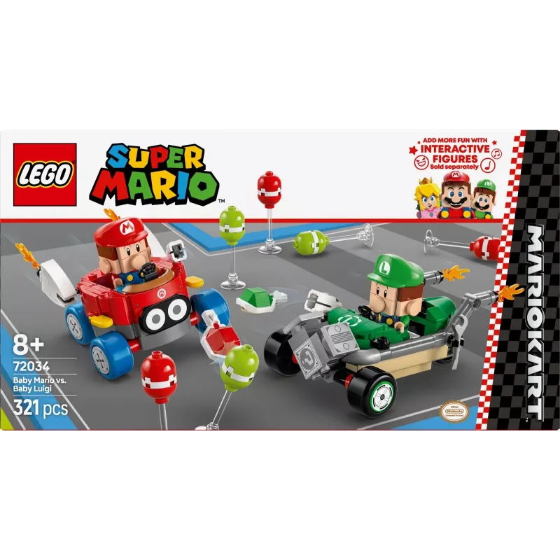 LEGO 72034 Super Mario Kūdikis Mario prieš Kūdikį Luidžį – interaktyvios figūrėlės ir konstruojami žaidimo elementai