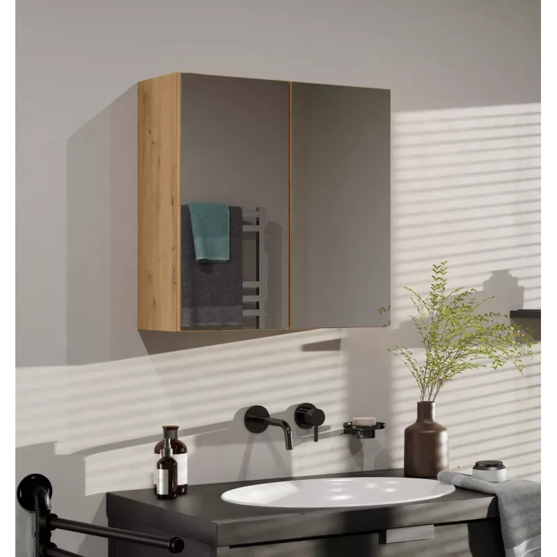 Sieninė vonios spintelė POLA 2DL ARTISAN – ąžuolo raštas, 600×220×600 mm, 3 lentynos