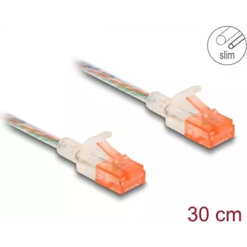 Tinklo kabelis DeLOCK RJ45 Cat.6A U/UTP Slim 0,3m Skaidrus