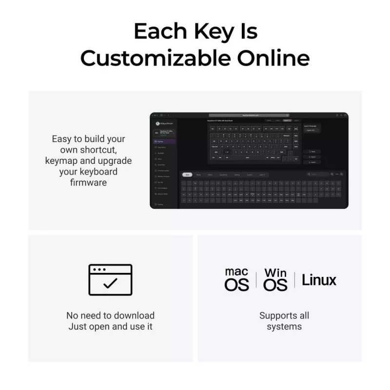 Mechaninė klaviatūra Keychron V1 Ultra 8K — 75% formatai, QWERTY, Bluetooth, RGB, Juoda