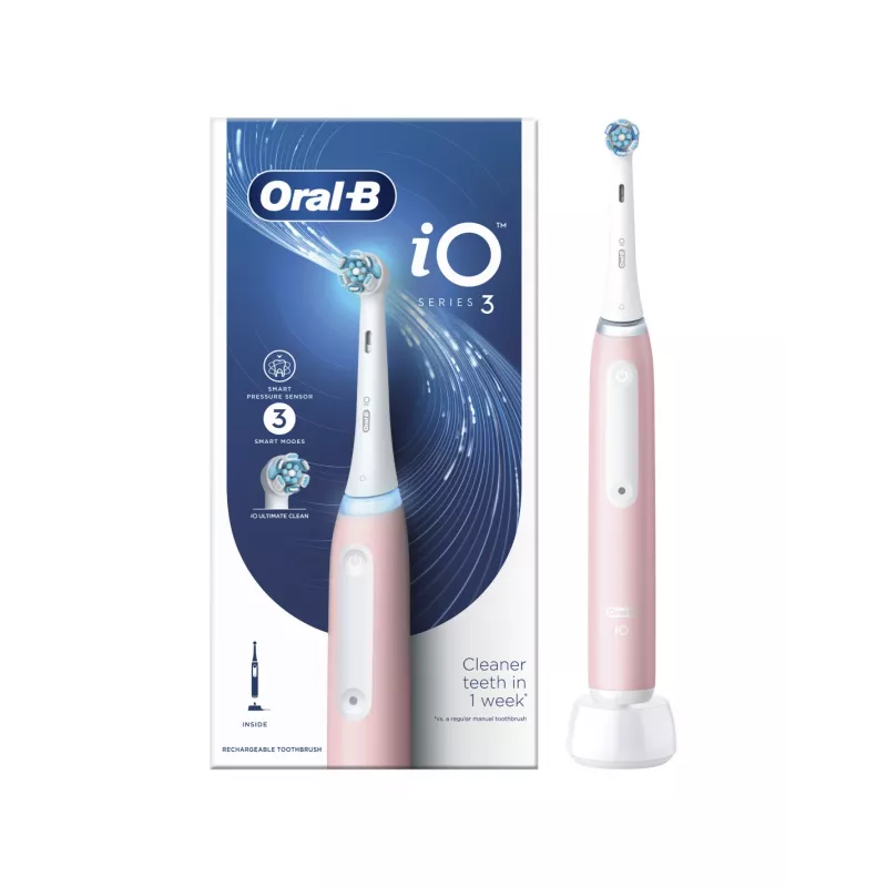 Oral-B iO3 Series elektrinis dantų šepetėlis suaugusiems, Blush Pink, 3 režimai