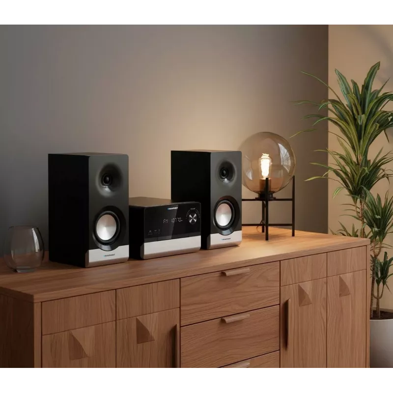 Namų garso mikro sistema BLAUPUNKT MS40.2BT — 2×50 W RMS, Bluetooth, CD, USB, HDMI ARC, optinis įėjimas, LED ekranas (juoda)