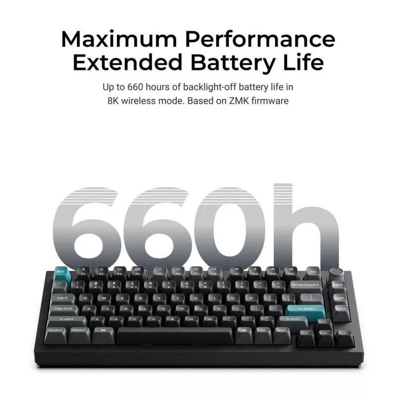 Mechaninė 75% klaviatūra Keychron Q1 Ultra 8K — USB + RF belaidis + Bluetooth, RGB, juoda