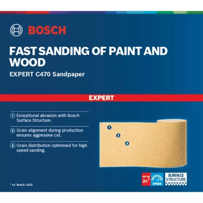 Bosch Expert C470 šlifavimo ritinys, vidutinis grūdėtumas P100, medienai ir dažams šalinti