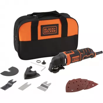 Black & Decker MT300SA2 universalus įrankis su priedų rinkiniu, pjovimas, šlifavimas, poliravimas, rūdžių/korozijos šalinimas, grandymas, 10000 OPM, 101 dB, 90 dB, AC