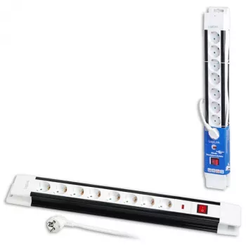 Prailgintuvas LogiLink LPS207 3m 8x kištukinis lizdas (Tipas F) juoda/balta