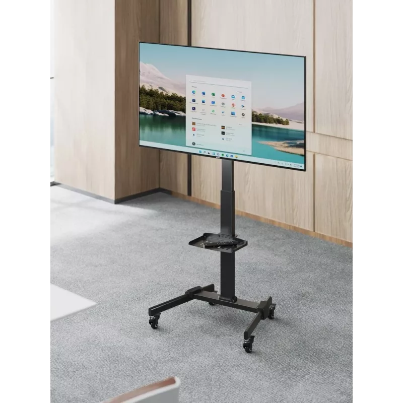 TV stovas GEMBIRD TVS-55T-01, 32–55 col., plieninis, reguliuojamas aukštis, VESA 100x100–400x400, pakreipimas, ratukai, max 35 kg