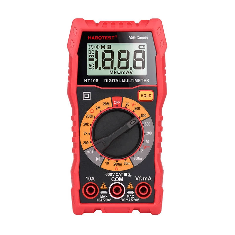 Multimetras Habotest HT108L — nuolatinė įtampa iki 600 V, kintamoji įtampa iki 600 V, 10 A diapazonas