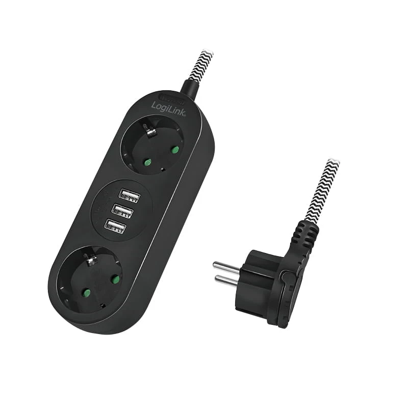 Prailginimo laidas LogiLink LPS262U 1,5 m 2 AC lizdai vidaus patalpoms juodas