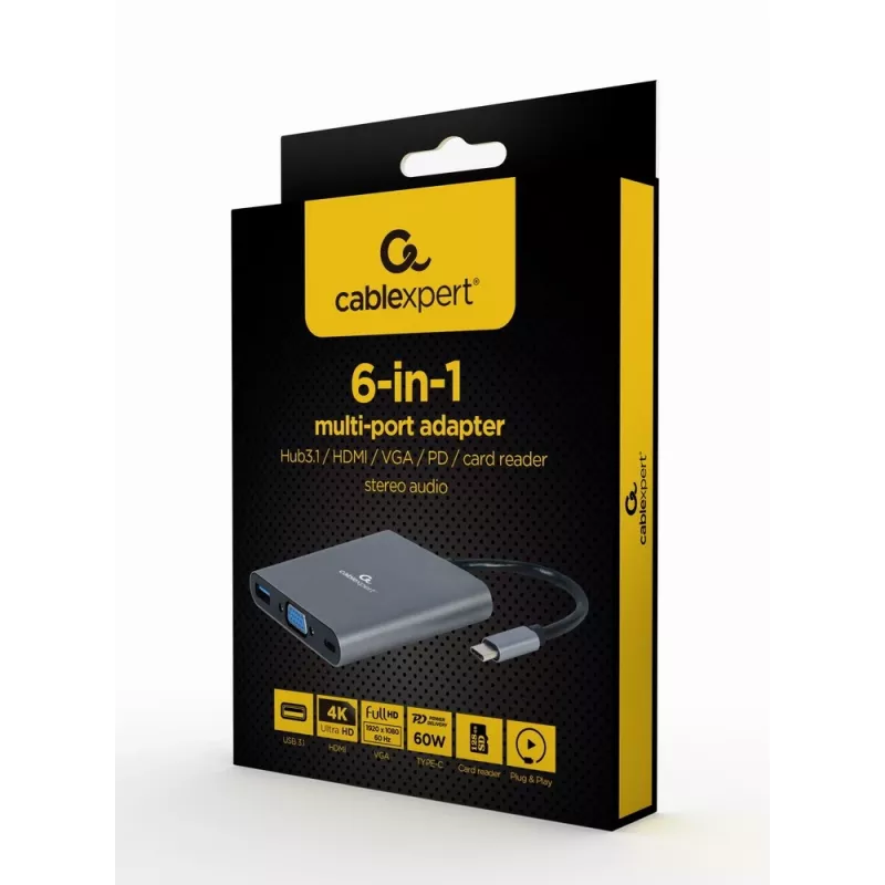 Gembird a-CM-COMBO6-01 USB 3.2 Gen 1 dokų stotelė / prievadų replikatorius