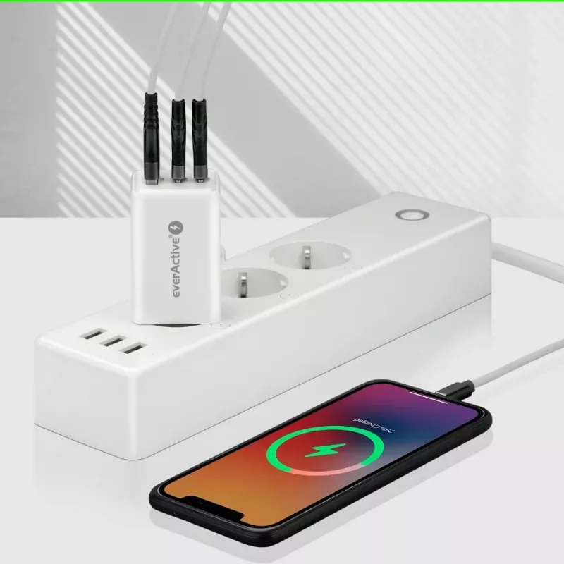 Maitinimo blokas everActive SQ-655Q 65W, 1×USB-A + 2×USB-C greitas įkrovimas