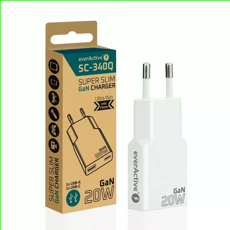 Įkroviklis SUPER SLIM QC 3.0 SC-340Q GaN