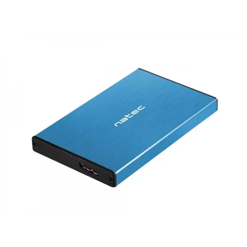 Išorinis HDD/SSD korpusas NATEC Rhino GO 2,5 colio – USB 3.0, SATA III, iki 4 TB, 9,5 mm, aliuminis, mėlynas