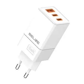 Beline sieninis įkroviklis 2x USB-C 1x USB-A 65W Baltas (tik galvutė) PD 3.0 QC