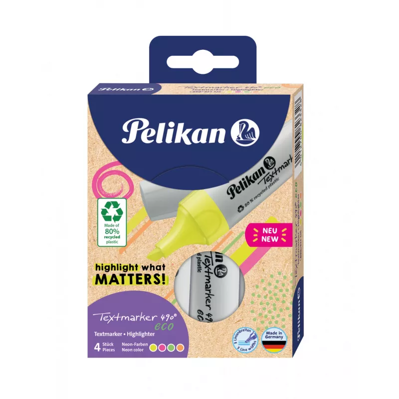 Markeris Pelikan Textmarker 490 eco 4 vnt. Chisel galiukas Žalia Oranžinė Rožinė Geltona