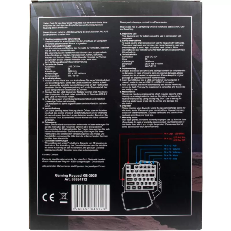 Klaviatūra Inter-Tech KB-3035 Gaming USB QWERTY Juoda