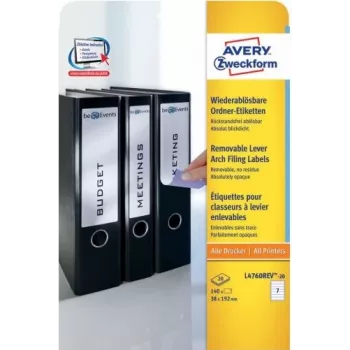 Avery L4760REV-20 – balti užapvalintais kampais stačiakampiai lipdukai 38 x 192 mm – A4 – segtuvams – popieriniai (L4760REV-20)