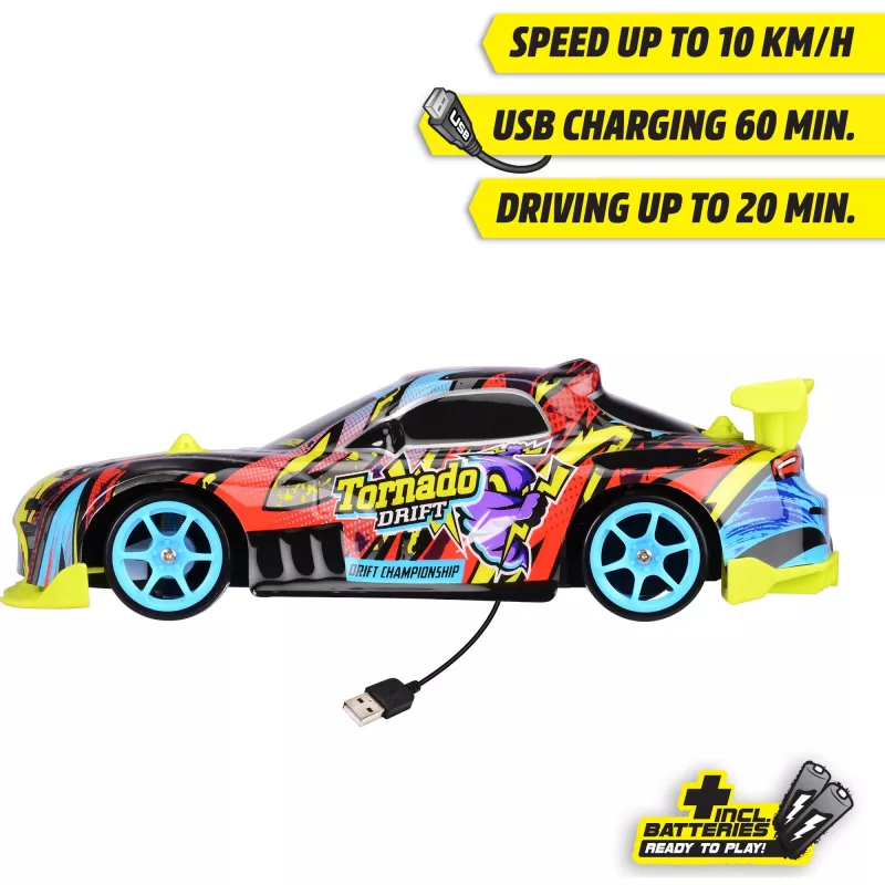 Radijo bangomis valdomas automobilis Dickie Tornado Drift RTR 2.4 GHz – paruoštas važiuoti drifto modelis