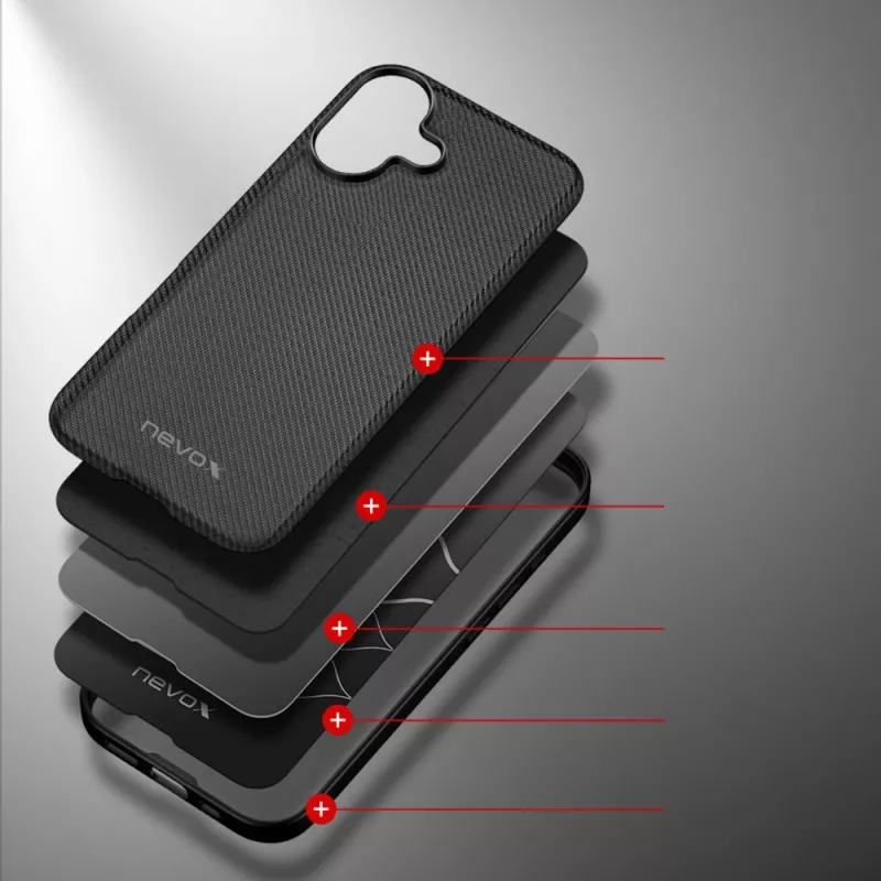 Apsauginis dėklas telefonui Nevox StyleShell NYLO, skirtas iPhone 17, 6,3 colio, juodas